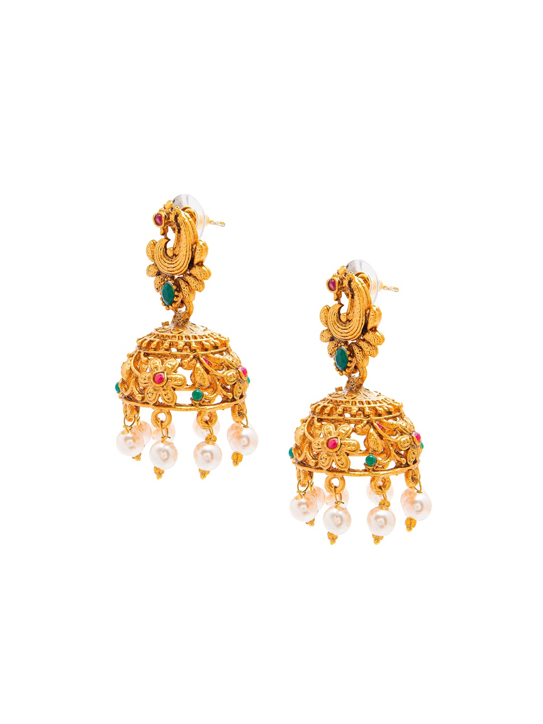 

Shining Jewel - By Shivansh women Gold-Toned Peacock Design Jhumkas Earrings