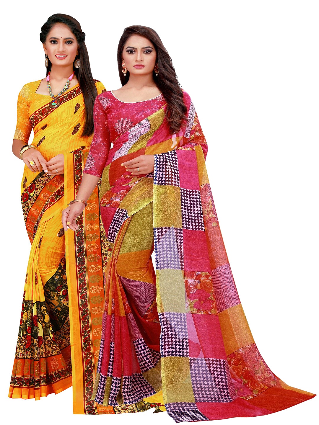 

SAADHVI Red & Yellow Printed Pure Georgette Saree Pack Of 2