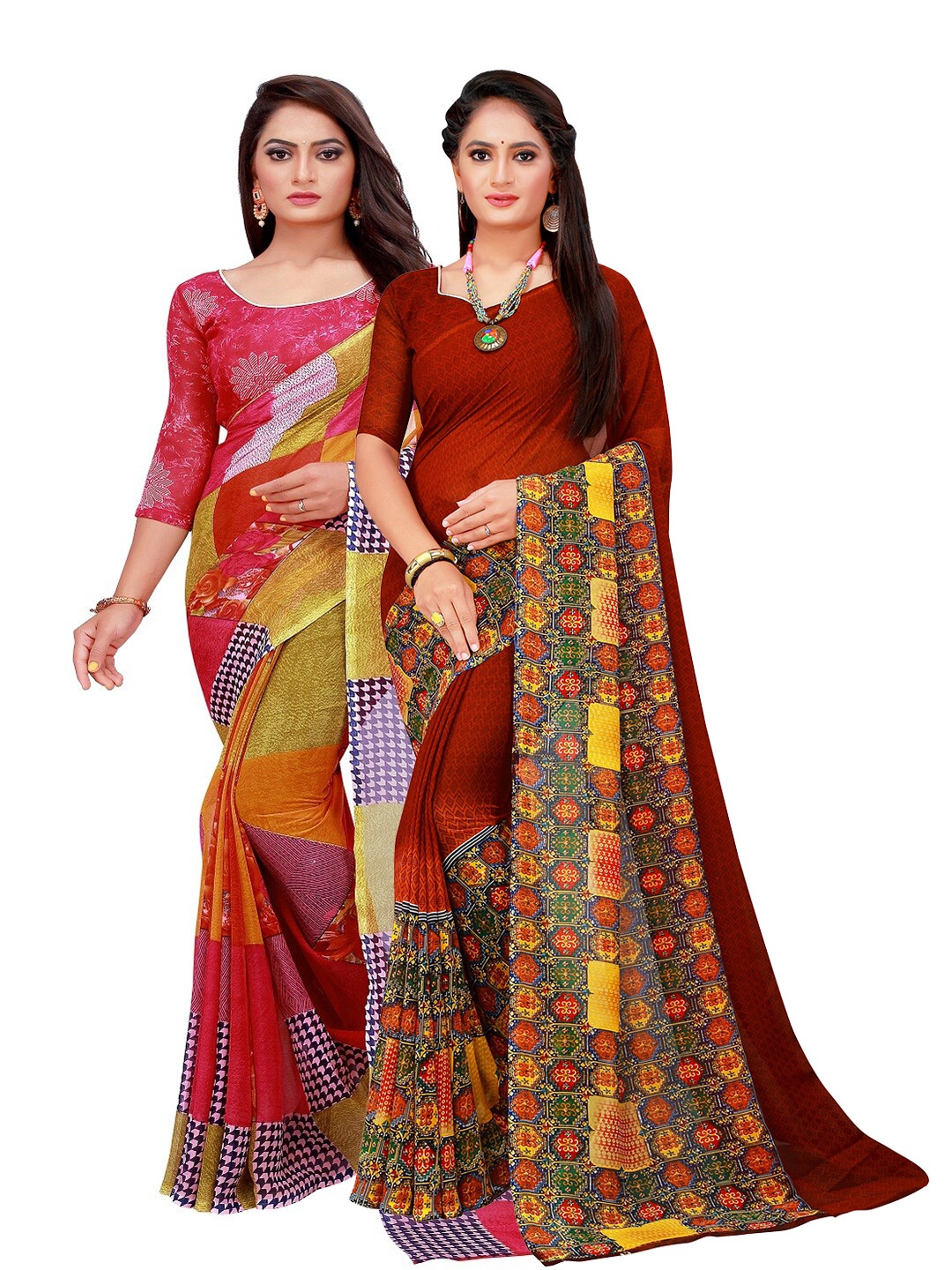 

SAADHVI Red & Maroon Printed Pure Georgette Saree Pack Of 2