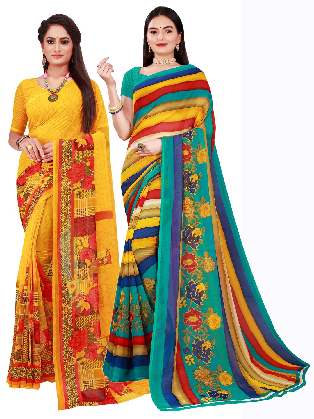 

SAADHVI Yellow & Red Printed Pure Georgette Saree Pack Of 2