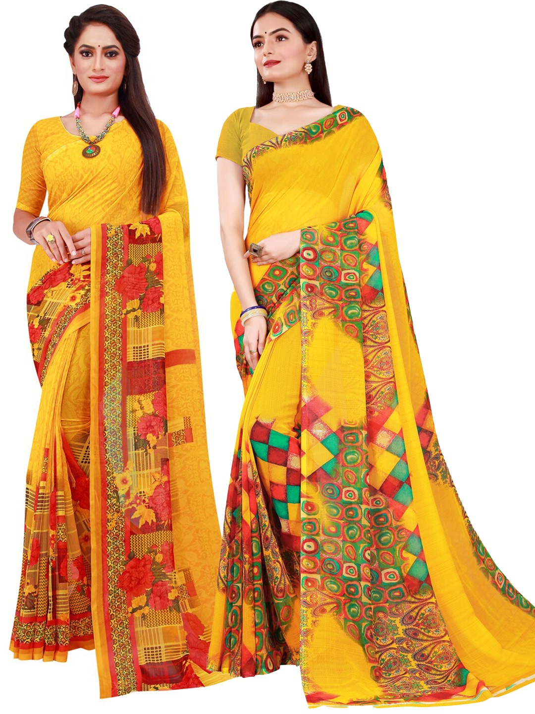 

Florence Pack of 2 Pure Georgette Sarees, Yellow