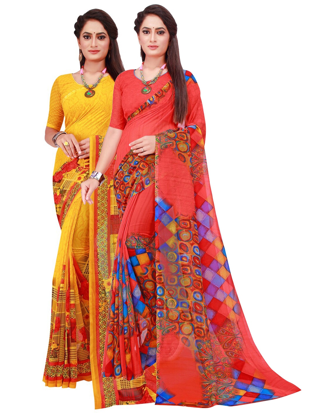 

SAADHVI Red & Pink Pure Georgette Saree