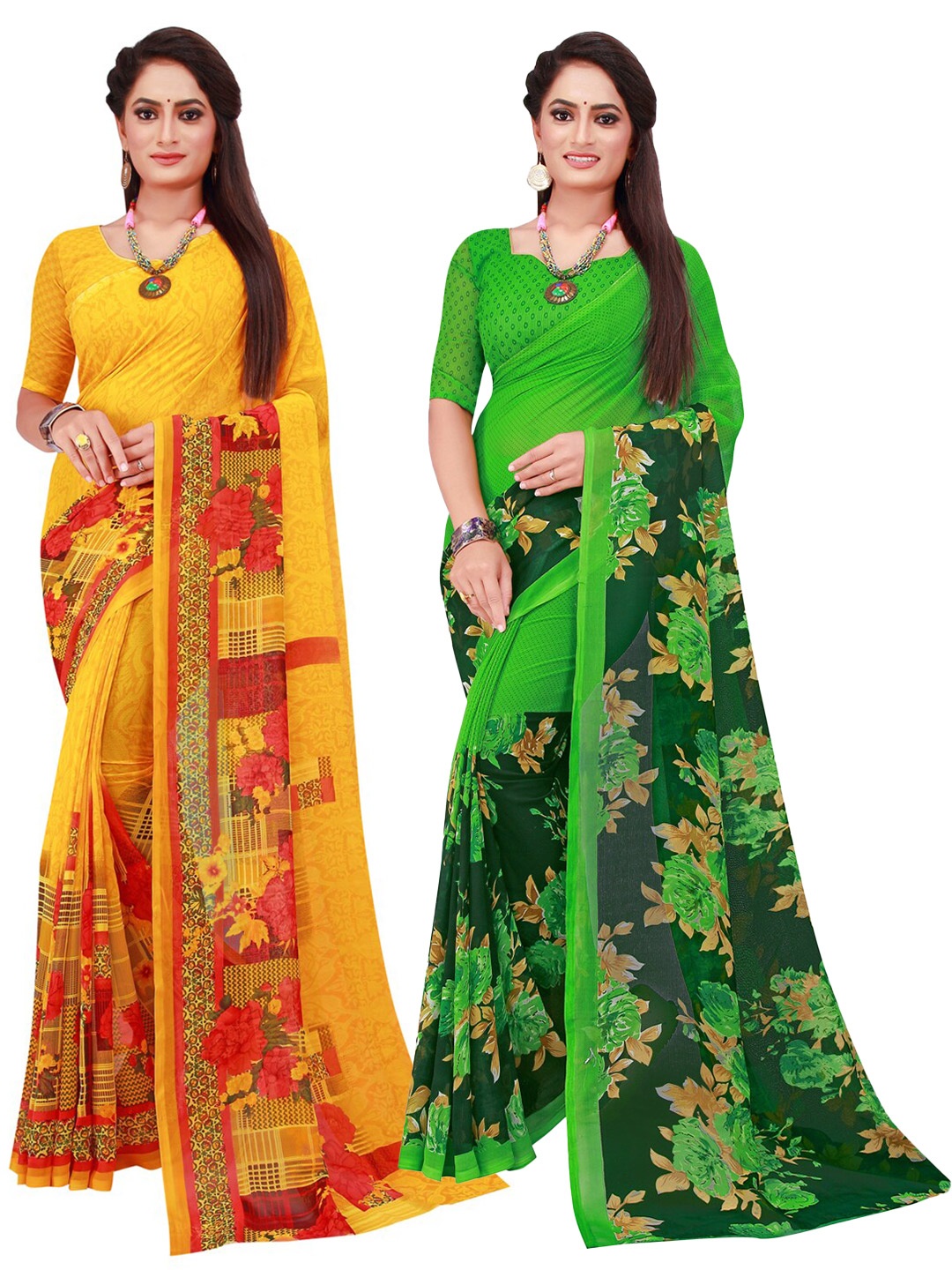 

Florence Pack of 2 Pure Georgette Sarees, Yellow