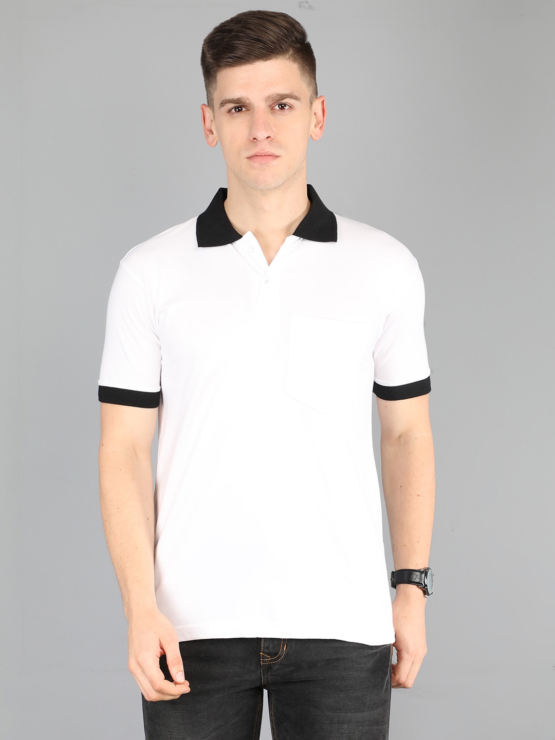 

Fleximaa Men White Polo Collar Regular Fit T-shirt