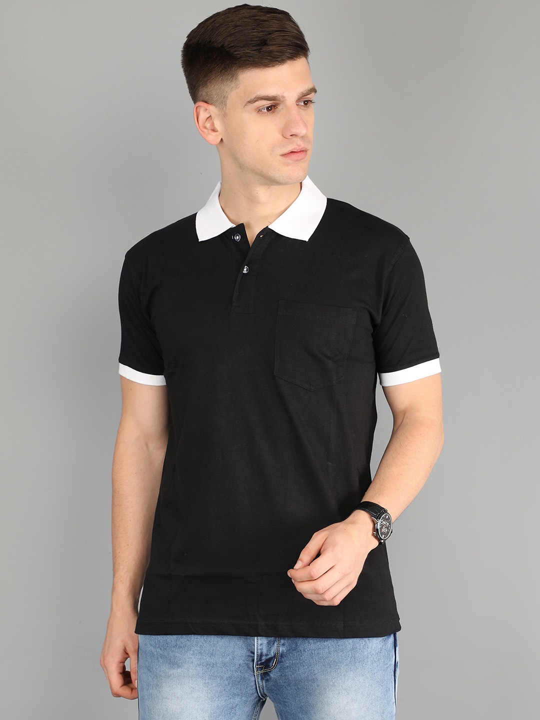 

Fleximaa Men Black Polo Collar T-shirt