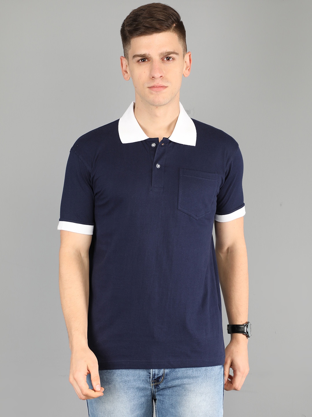 

Fleximaa Men Navy Blue Solid Polo Collar T-shirt