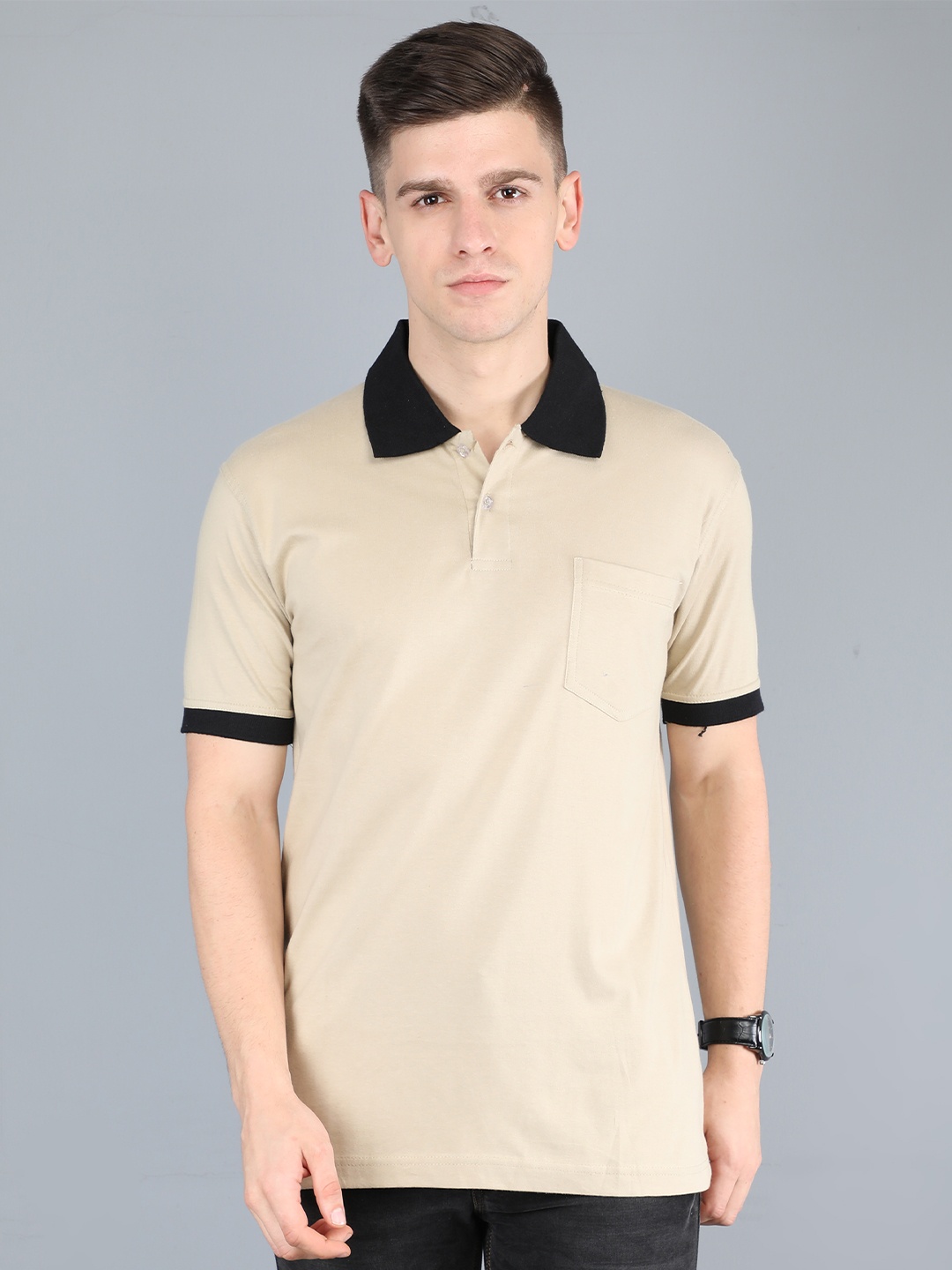 

Fleximaa Men Beige Polo Collar T-shirt