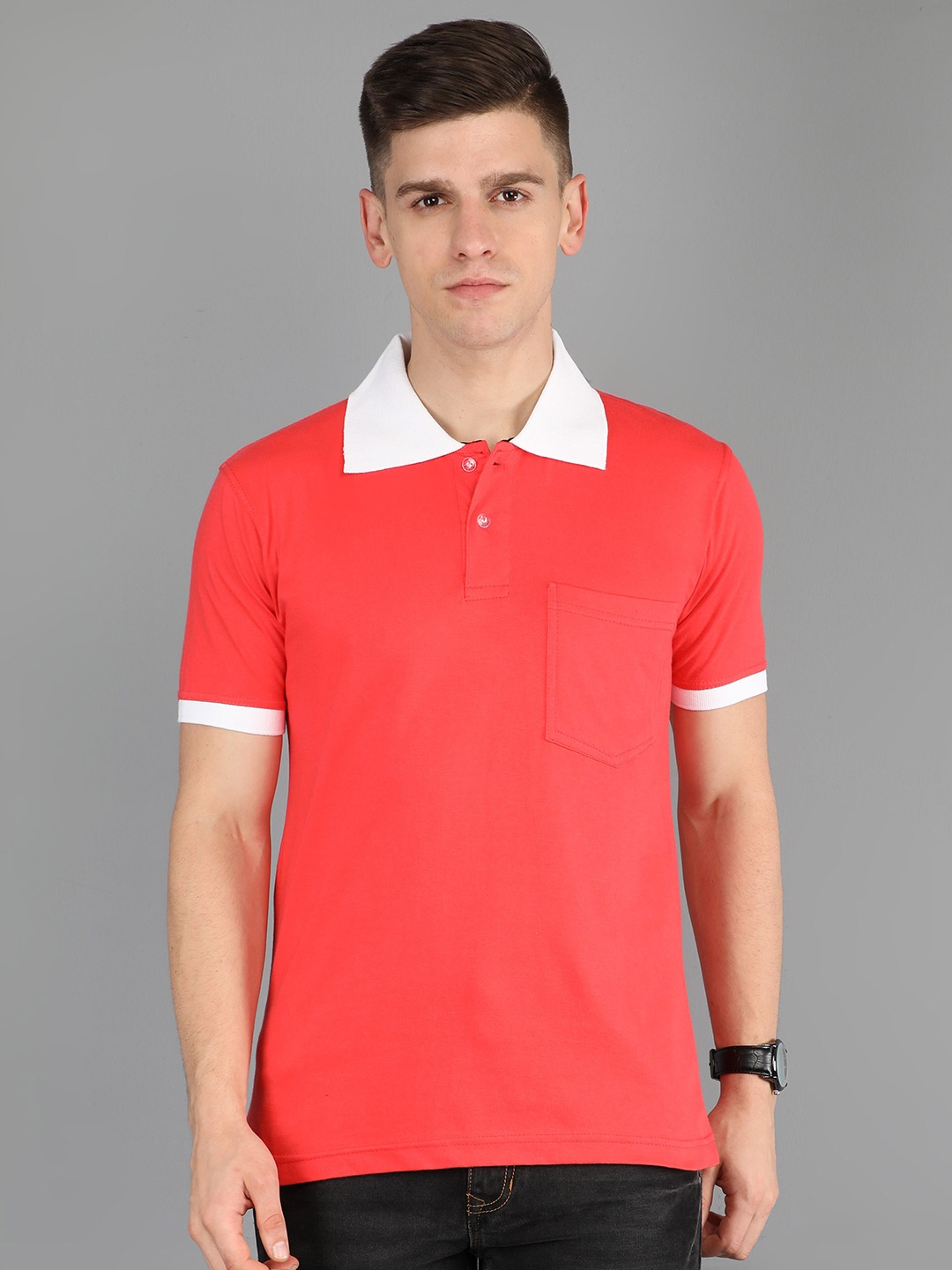 

Fleximaa Men Coral Polo Collar T-shirt