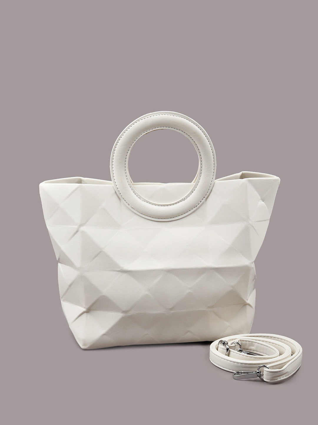 

ODETTE White Textured Leather Bucket Handheld Bag