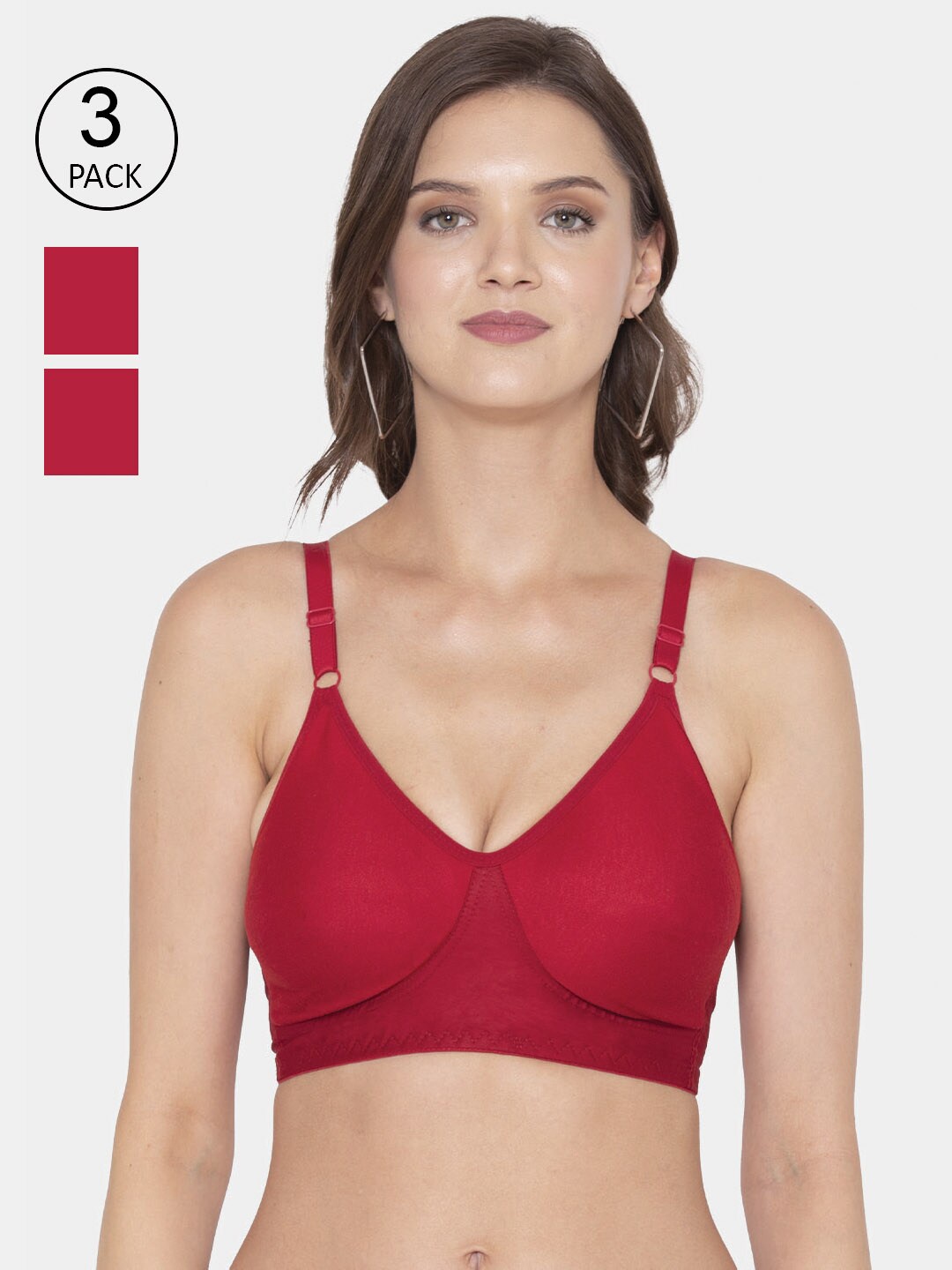 

Souminie Red Solid Pack of 3 Cotton Seamless Bra with All Day Comfort