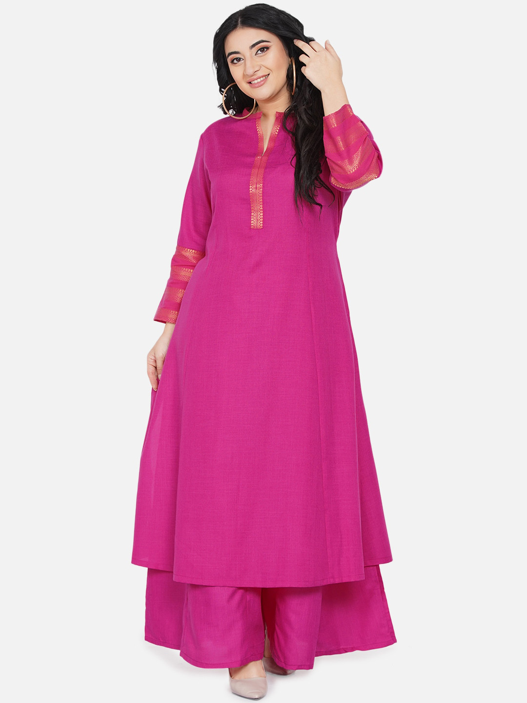 

Love More Women Fuchsia Pink A-Line Kurta with Sharara