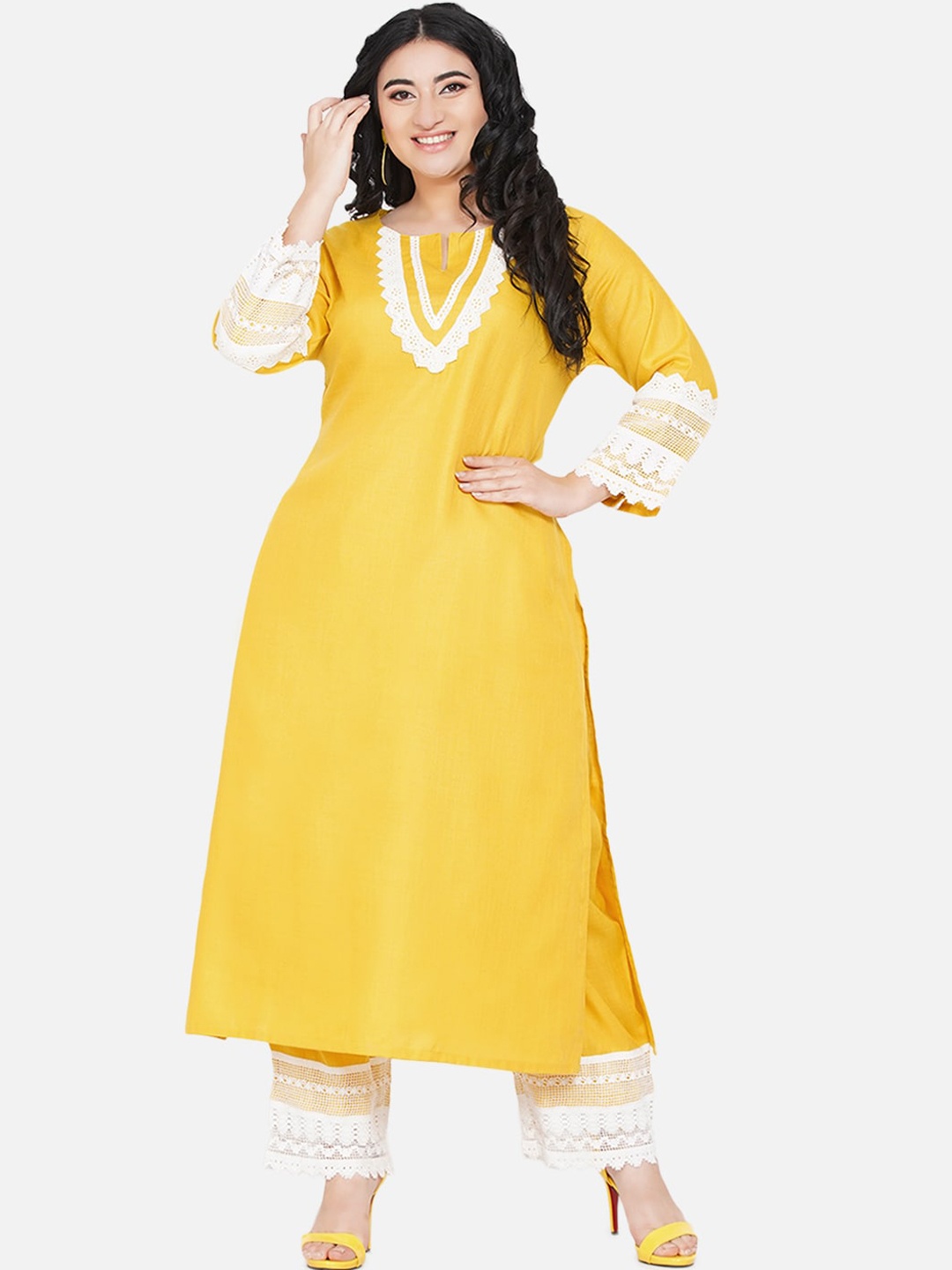 

Love More Women Mustard Yellow Kurta with Palazzos
