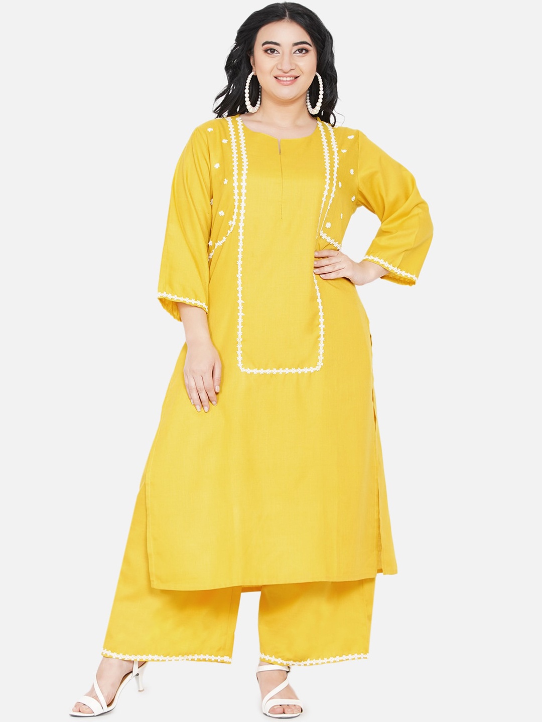 

Love More Women Mustard Yellow Gotta Patti Kurta with Palazzos