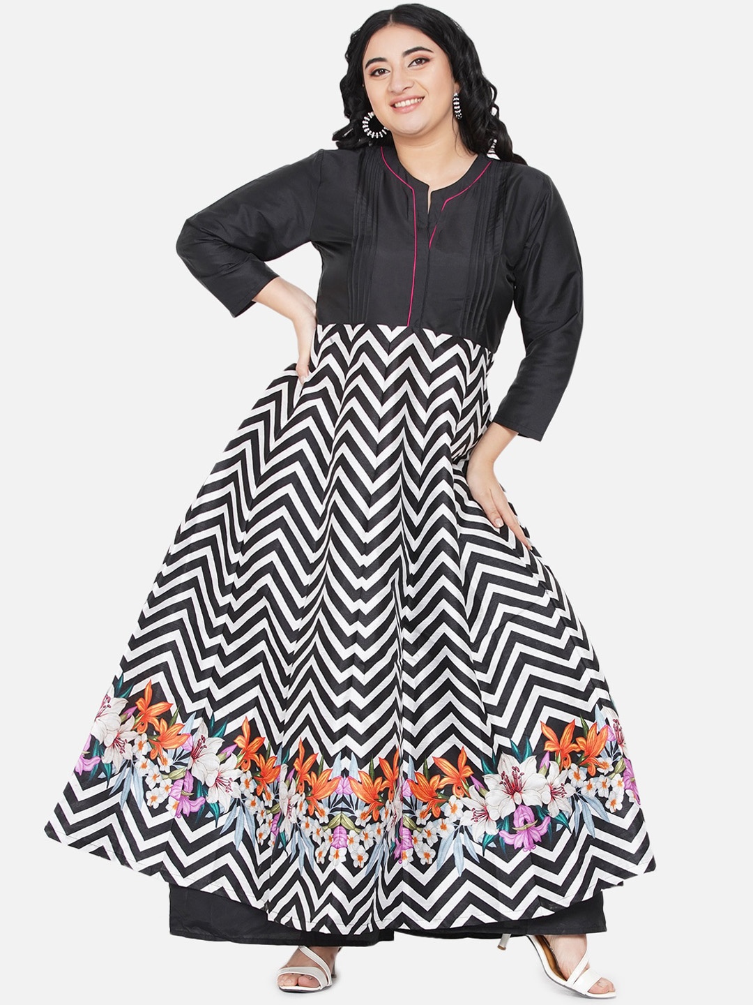 

Love More Women Black Printed Dupion Silk Kurti with Palazzos