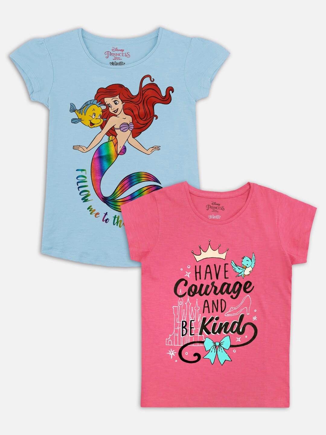 

Kids Ville Set Of 2 Disney Princess Printed Tshirt For Kids Girls, Pink