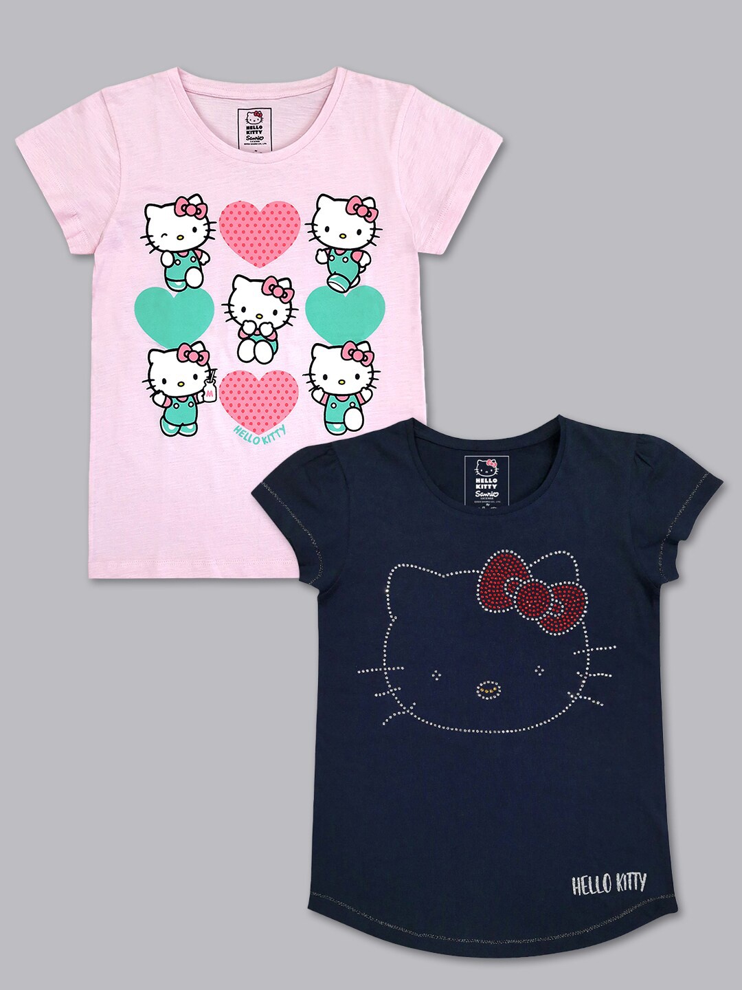 

Kids Ville Girls Pink & Navy Blue 2 Hello Kitty Printed T-shirt