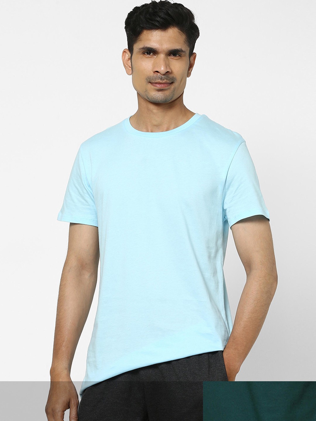 

NYAMBA By Decathlon Men Pack of 2 Solid Pure Cotton Pilates T-shirts, Green