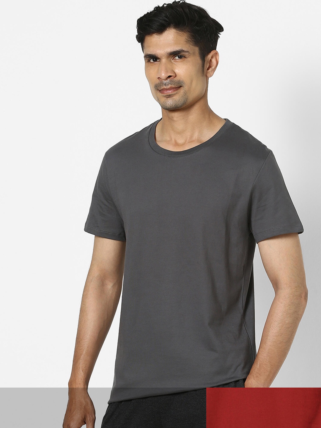 

NYAMBA By Decathlon Men Pack of 2 Solid Pure Cotton Pilates T-shirts, Maroon