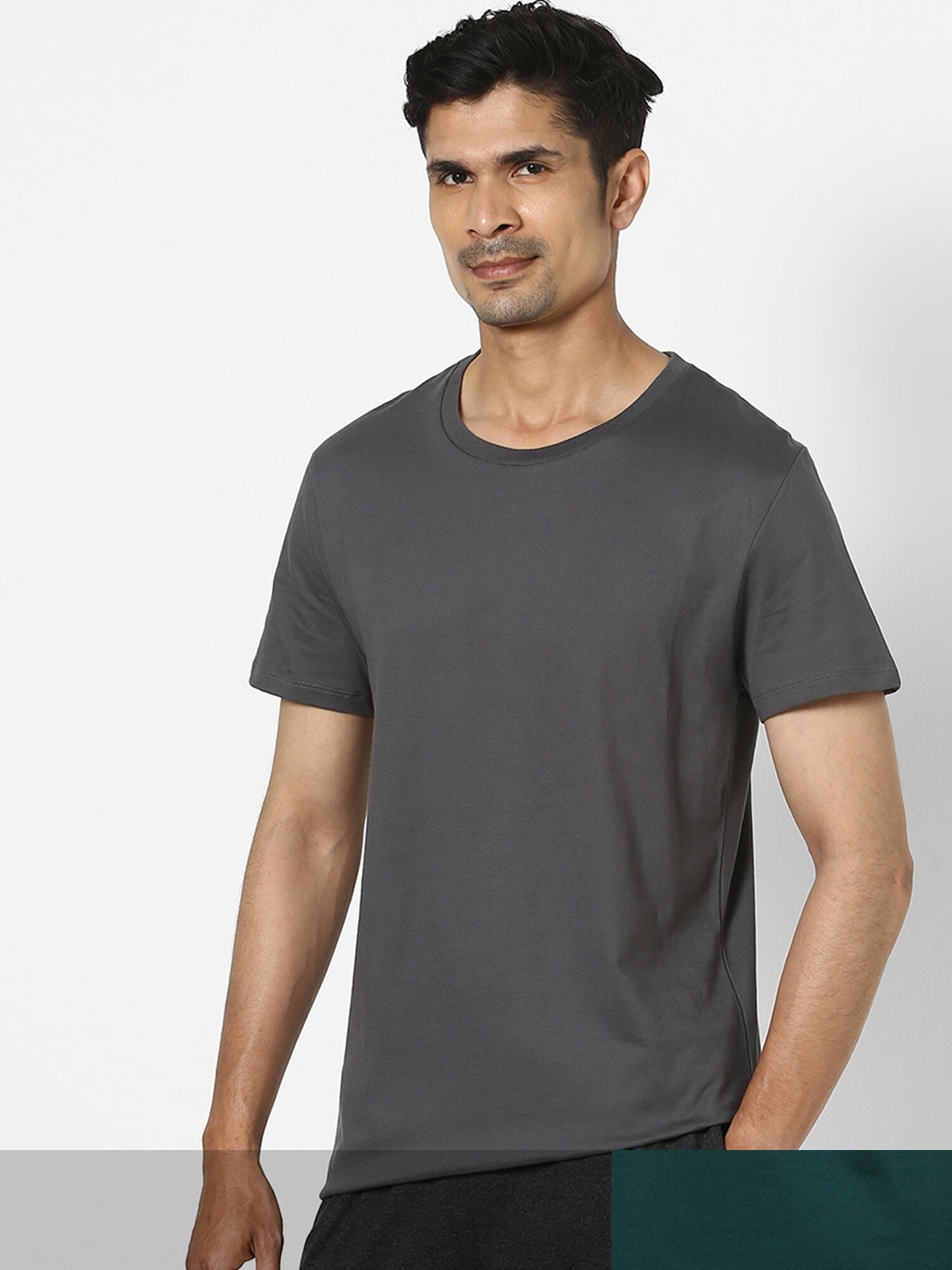 

NYAMBA By Decathlon Men Pack of 2 Solid Pure Cotton Pilates T-shirts, Green