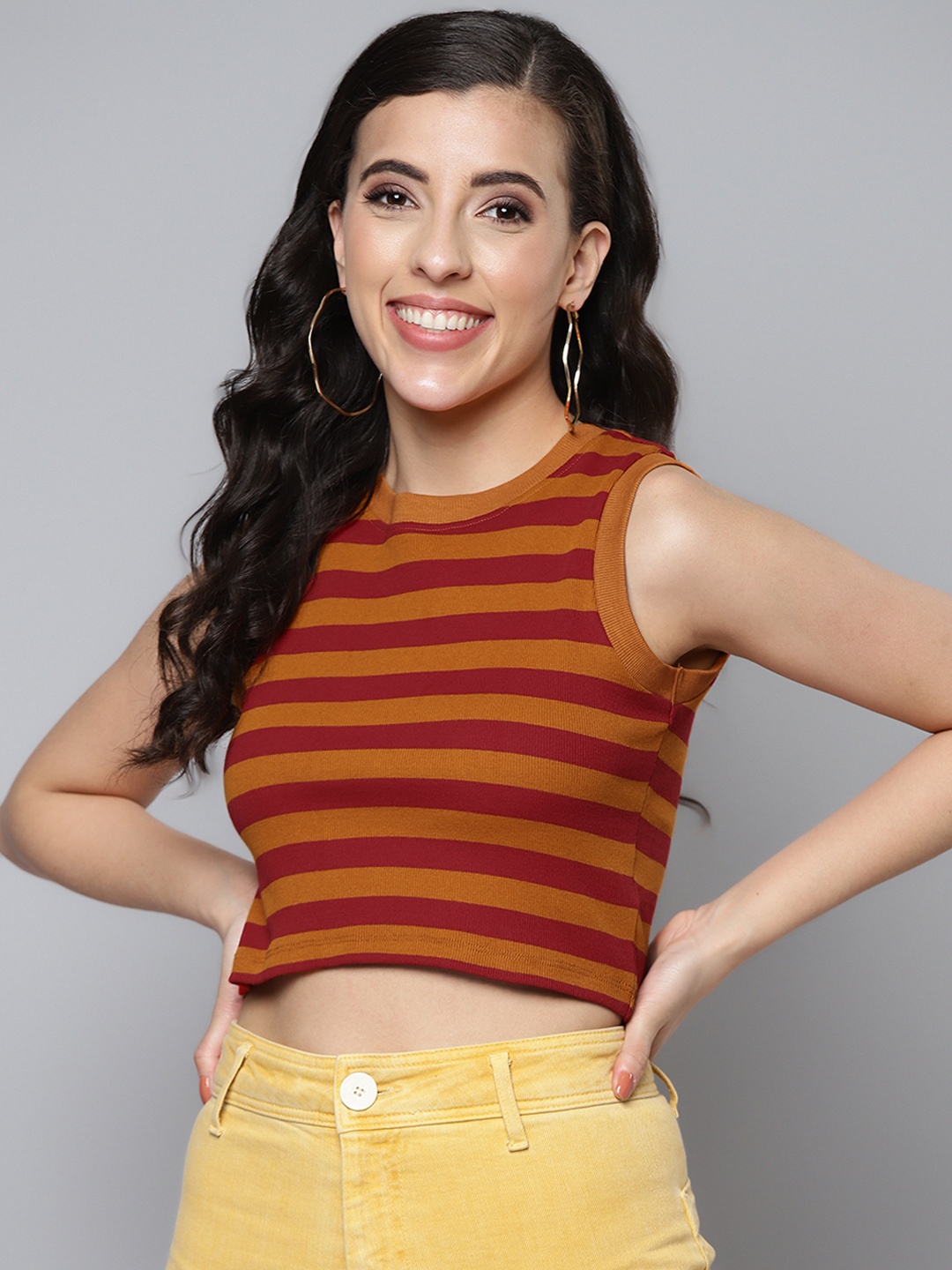 

SASSAFRAS Women Orange & Red Striped Crop Top