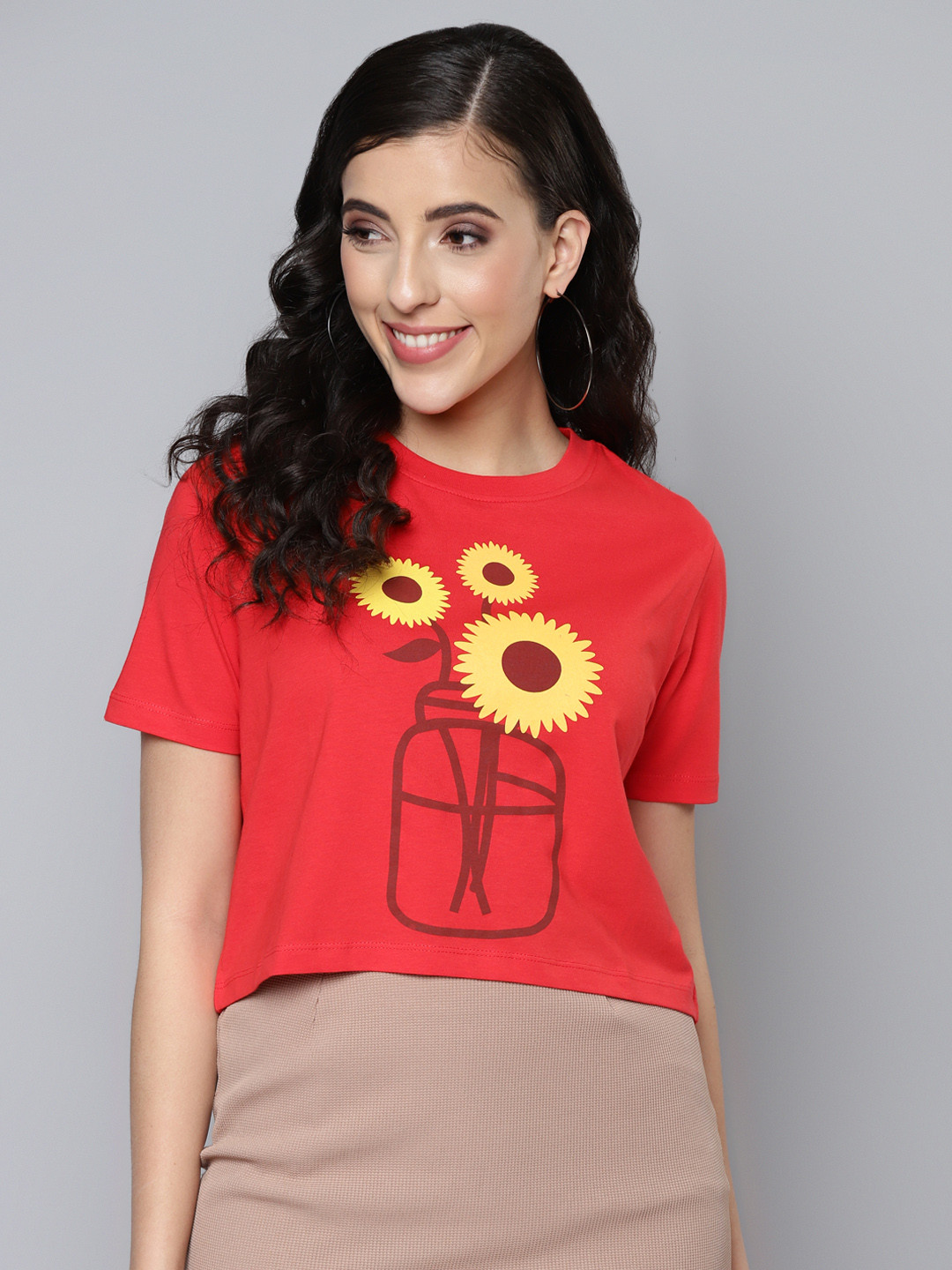 

SASSAFRAS Women Red Conversational Printed Pure Cotton Oversized T-shirt