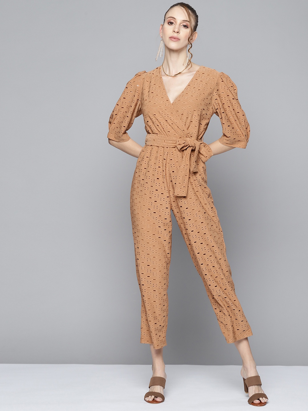 

SASSAFRAS Women Brown Schiffli Basic Jumpsuit