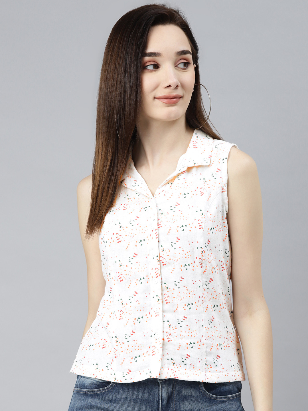 

Ayaany Women White Comfort Printed Casual Shirt