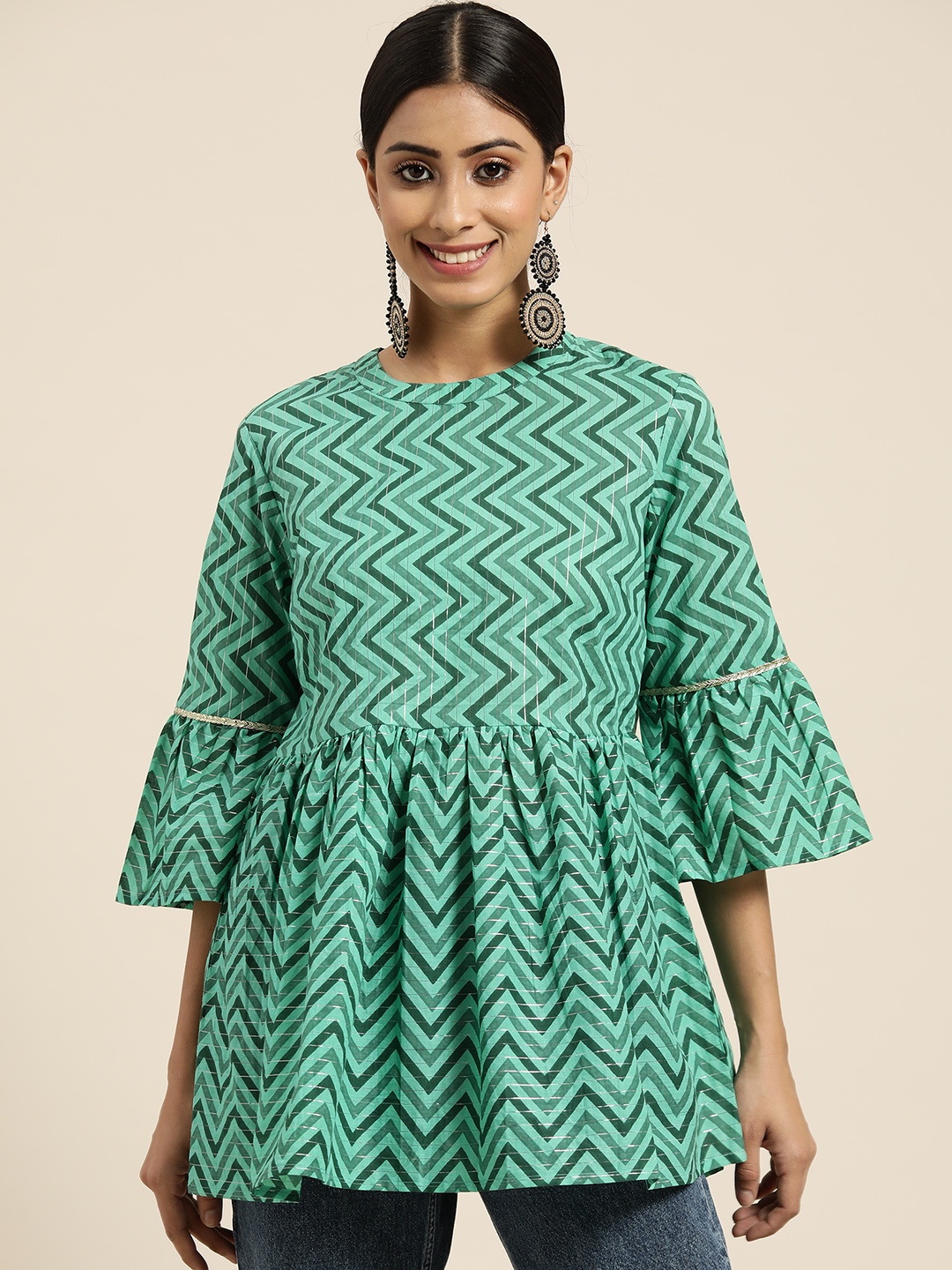 

Sangria Women Green Printed Pure Cotton Top