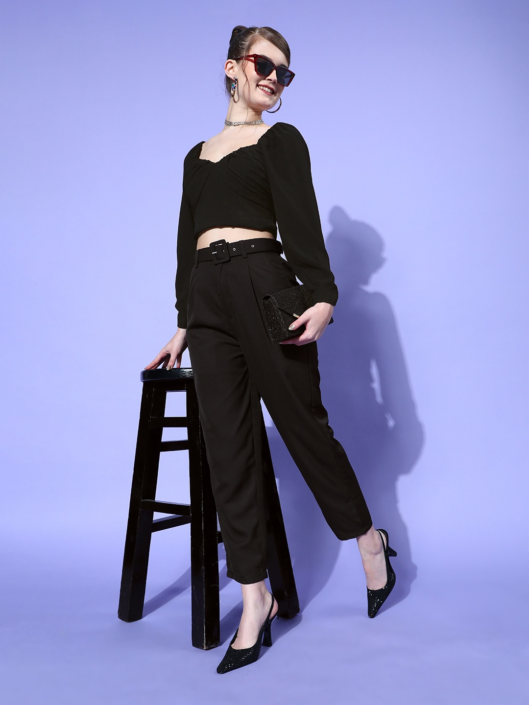 

plusS WORX Women Black Solid High-Rise Pleated Trousers