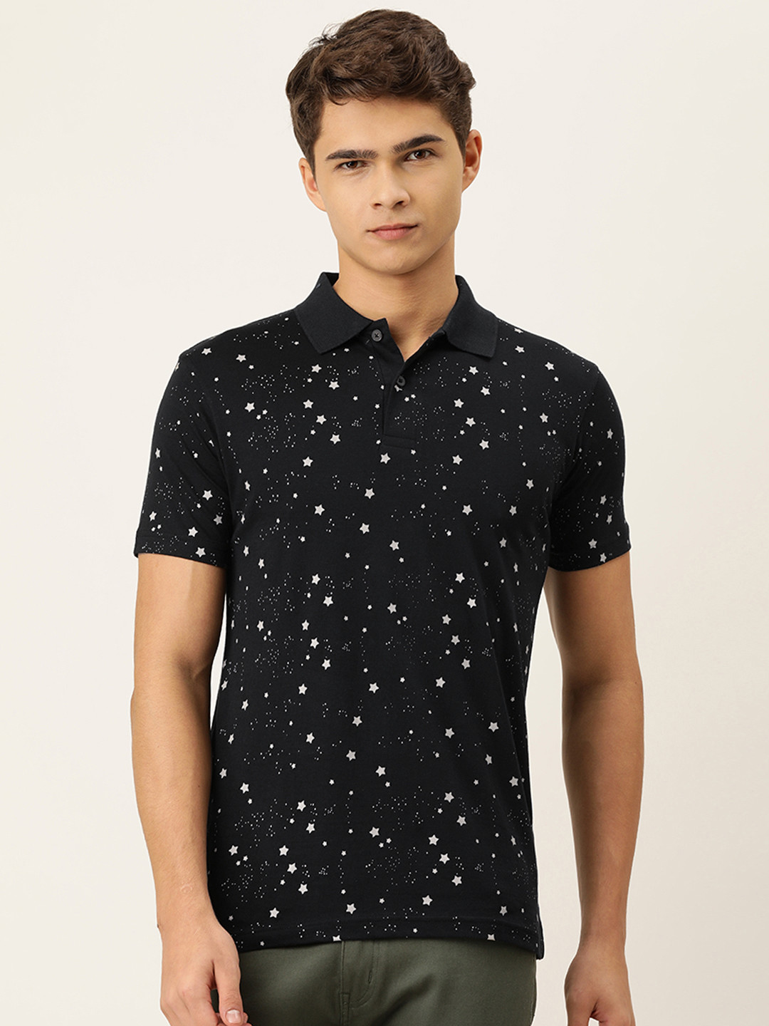 

Kryptic Men Black Printed Polo Collar Pure Cotton T-shirt