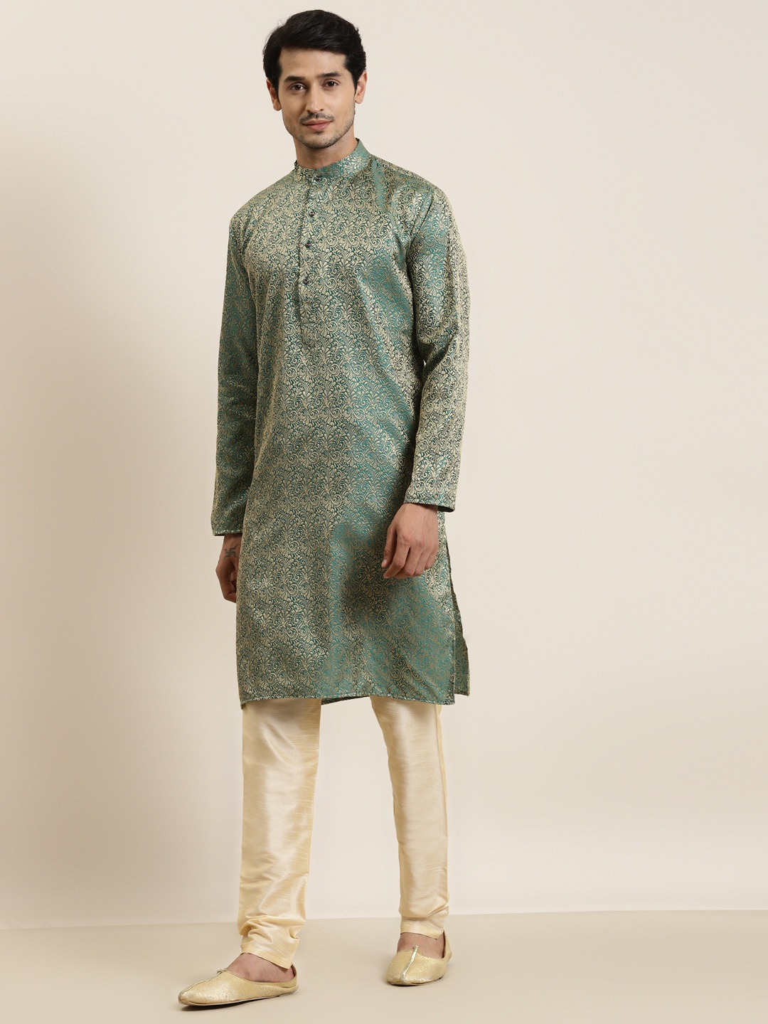 

SOJANYA Men Green & Golden Ethnic Motifs Kurta
