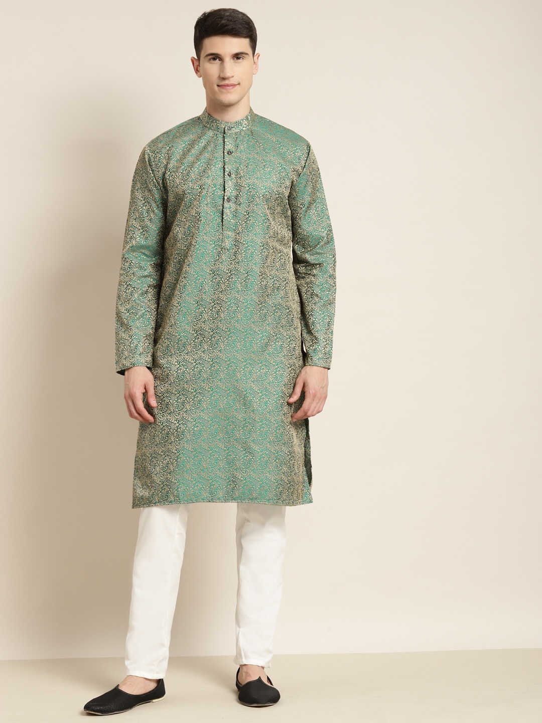 

SOJANYA Men Green Ethnic Motifs Kurta with Churidar