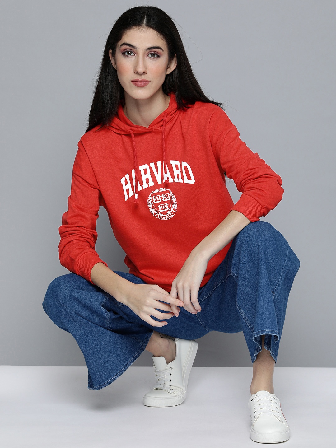 

Harvard Women Red Brand Logo Printed Hooded Sweatshirt