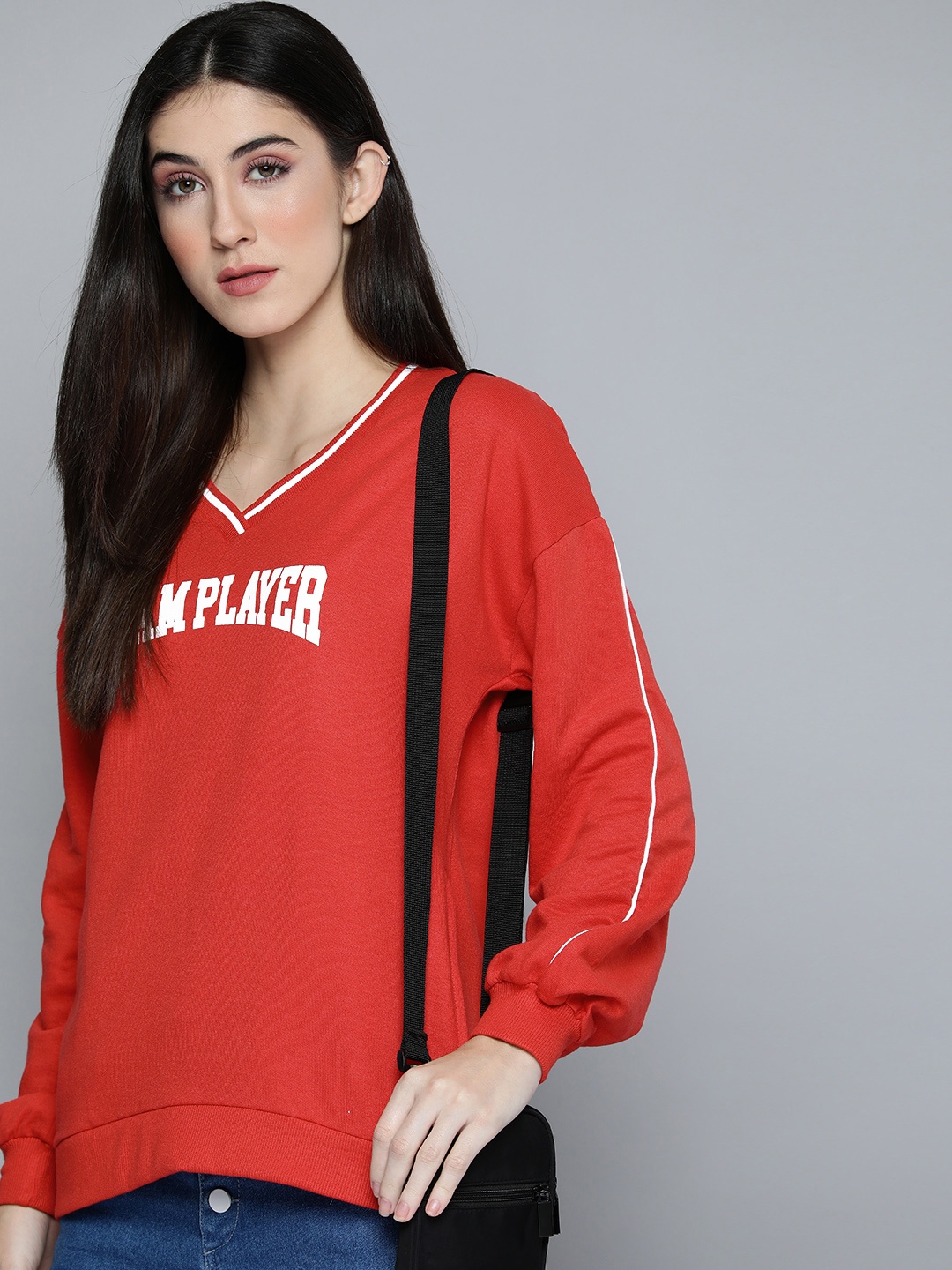 

Harvard Women Red Typography Printed V-Neck Sweatshirt
