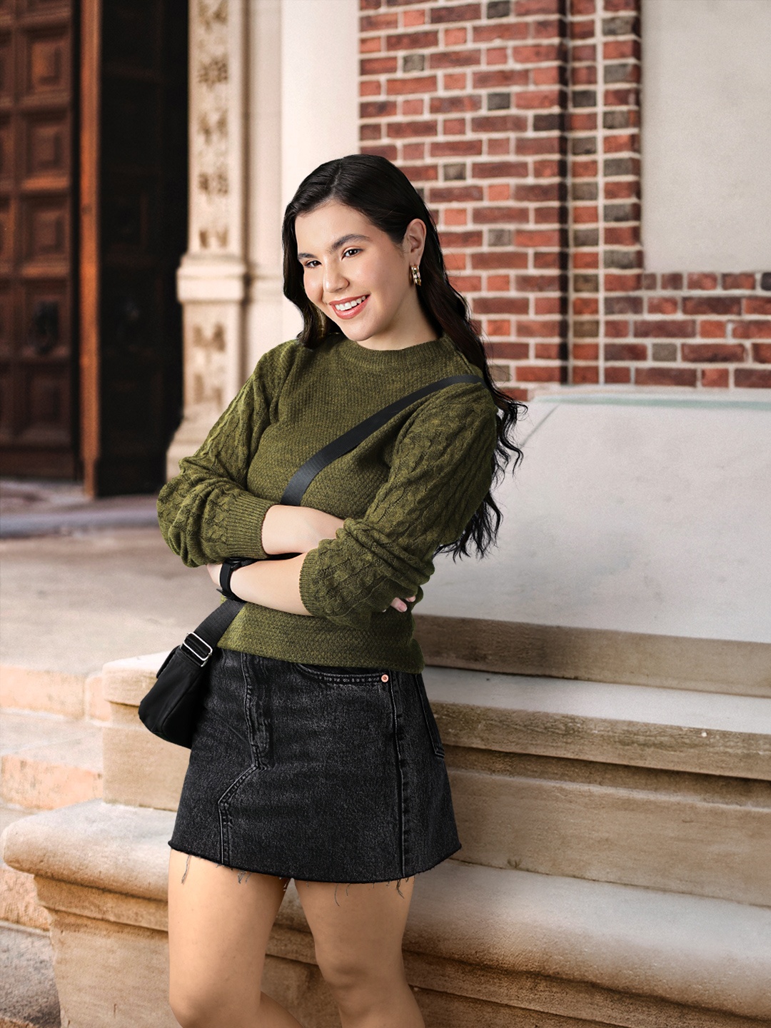 

Harvard Women Olive Green Self-Design Acrylic Pullover Sweater