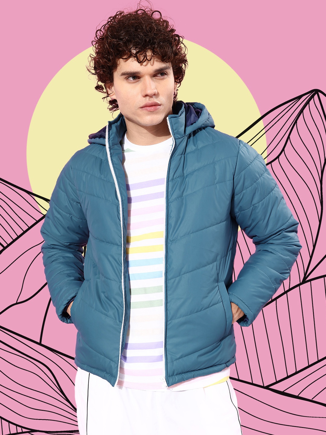 

Harvard Men Blue Solid Hooded Puffer Jacket