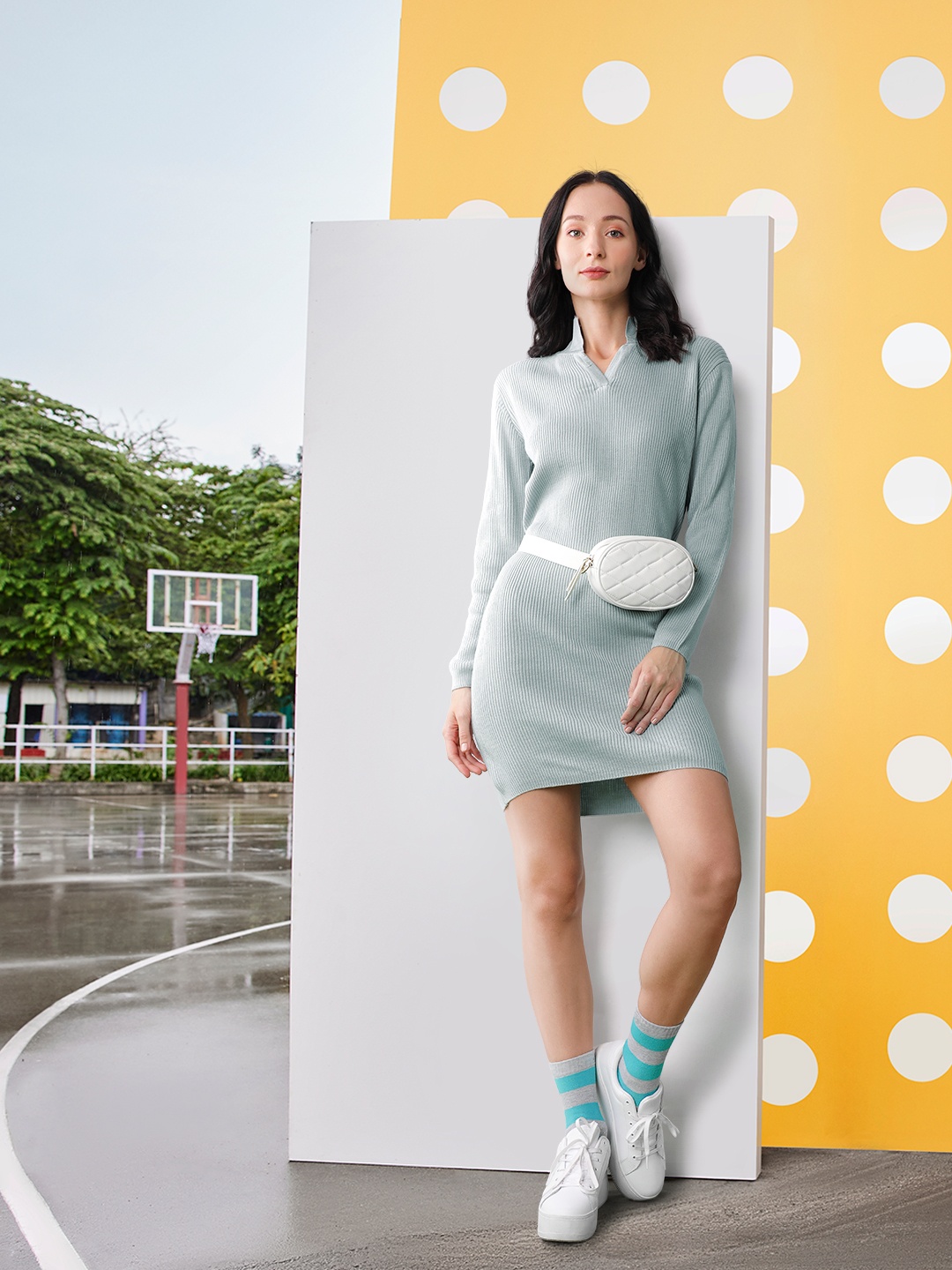 

Harvard Knee Length Long Sleeves Jumper Dress, Grey