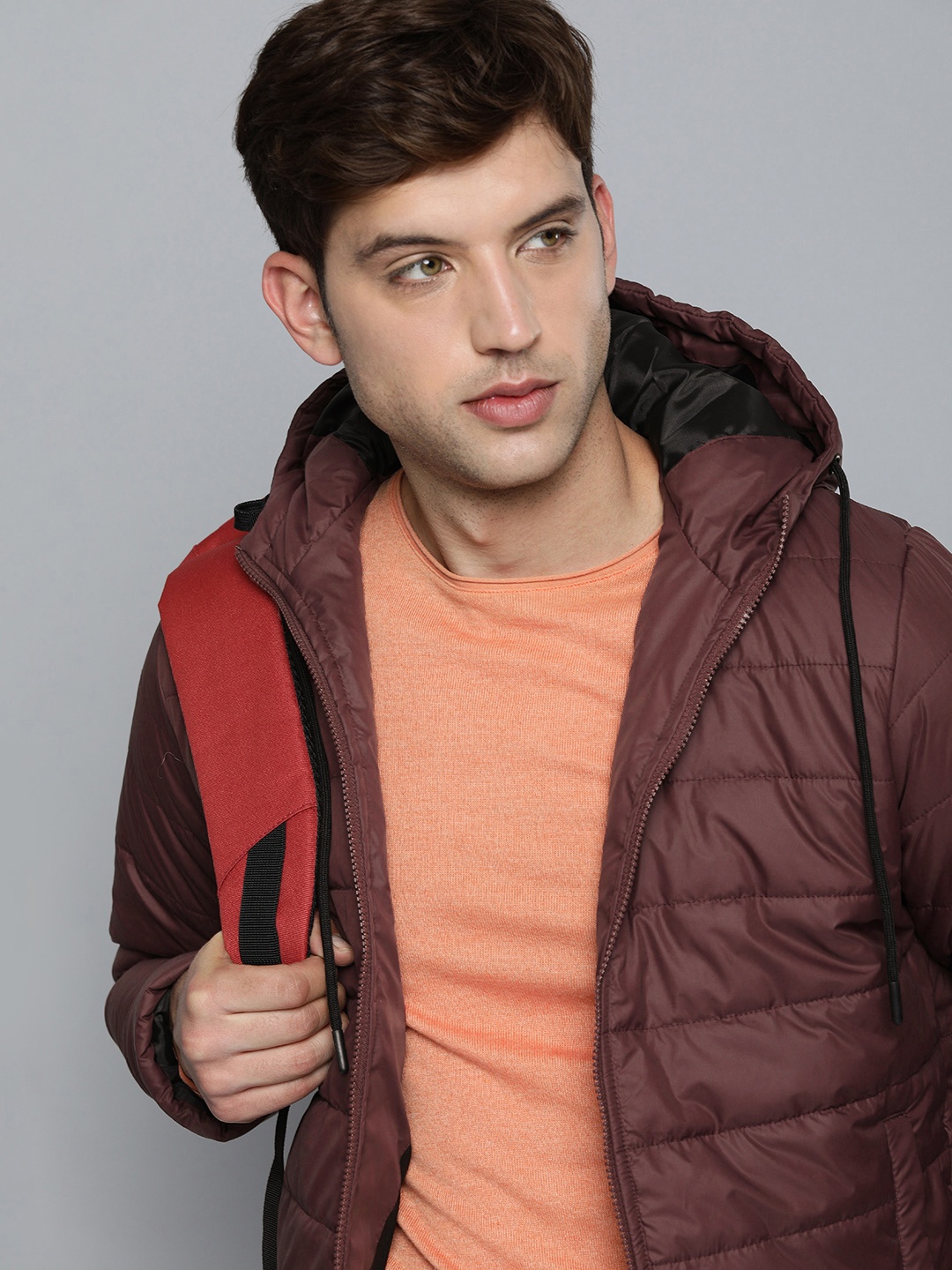

Harvard Men Burgundy Solid Hooded Padded Jacket