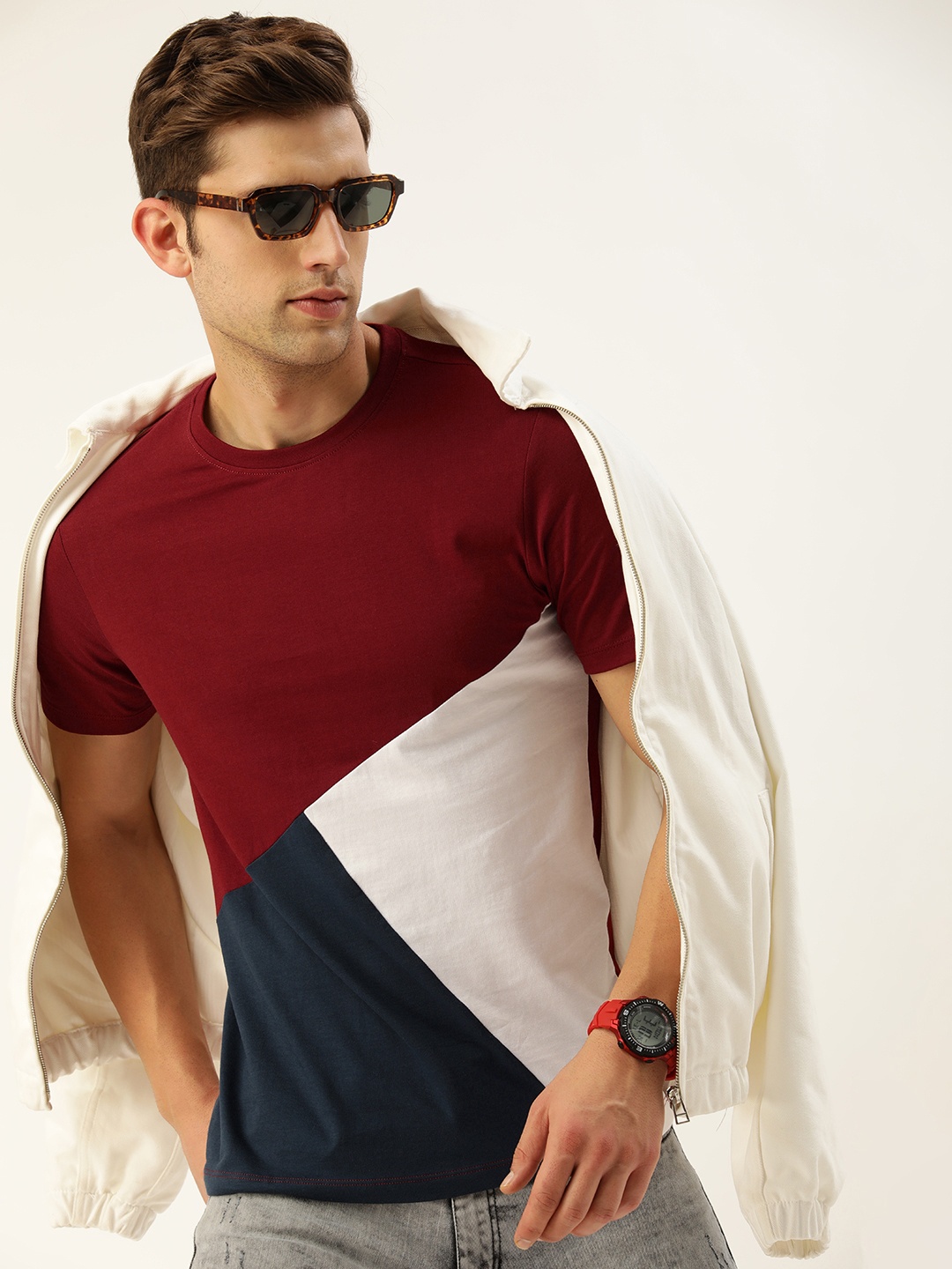 

Harvard Colourblocked Pure Cotton T-shirt, Maroon