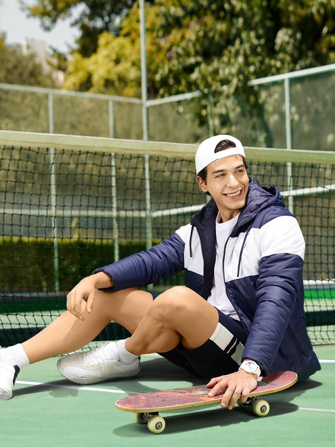 

Harvard Striped Hooded Padded Jacket, Navy blue