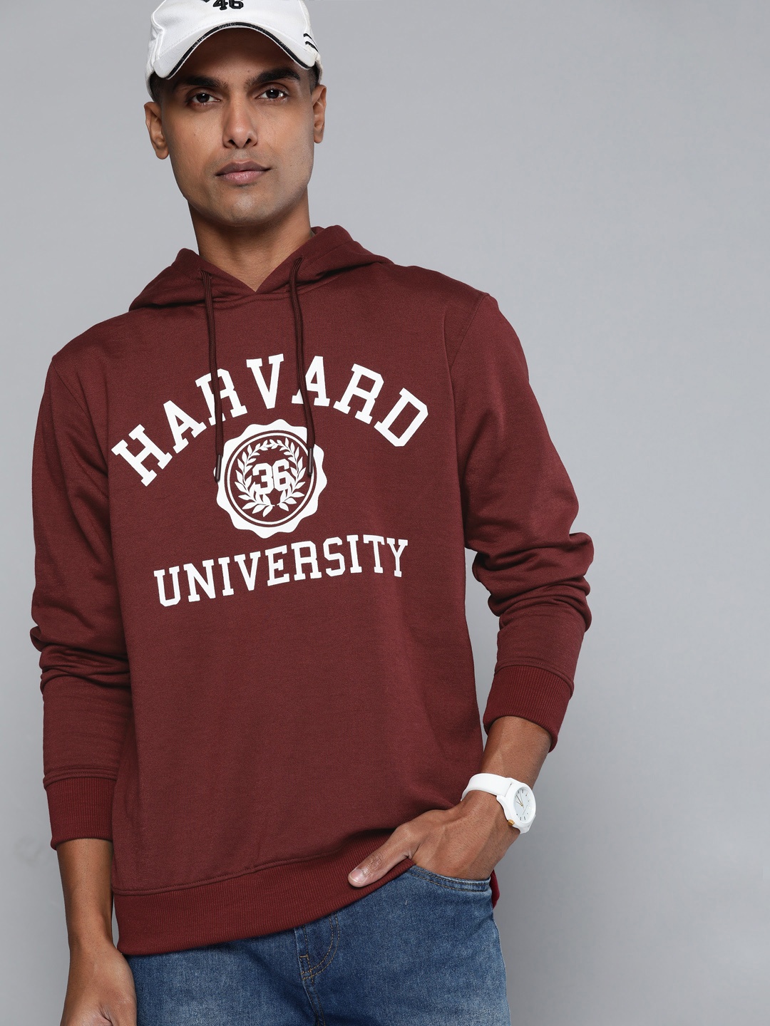 

Harvard Men Maroon Brand Logo Printed Hooded Sweatshirt
