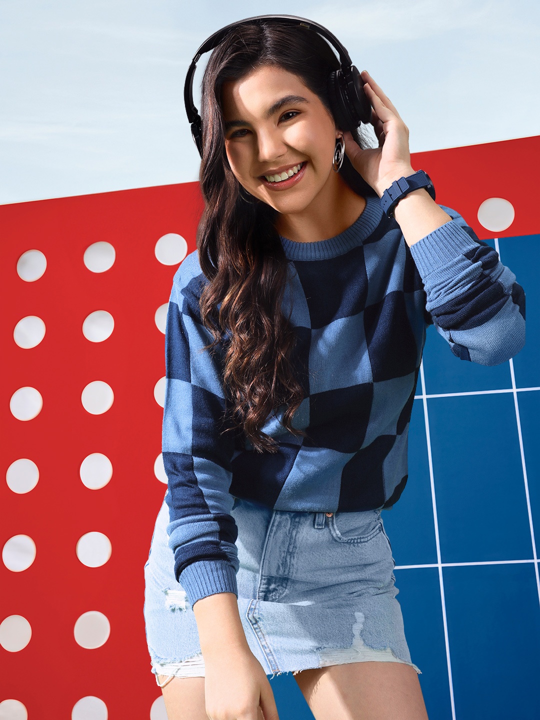 

Harvard Women Blue Checked Pullover