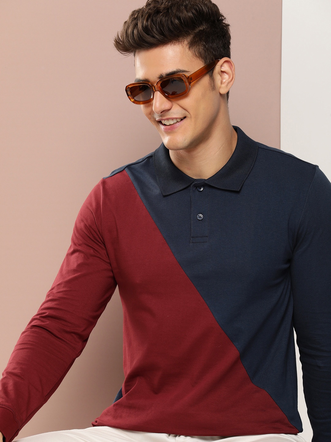 

Harvard Colourblocked Polo Collar Pure Cotton T-shirt, Navy blue