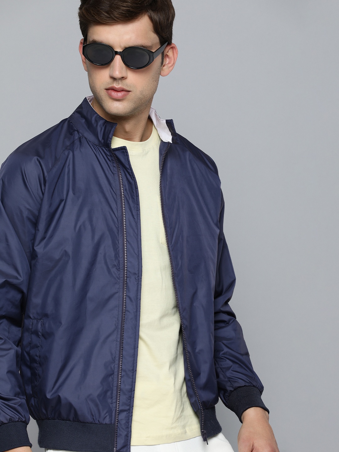 

Harvard Men Navy Blue Solid Bomber Jacket