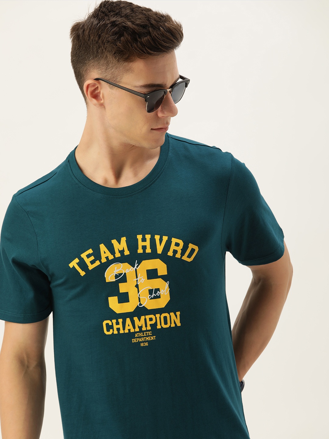 

Harvard Brand Logo Printed Pure Cotton Casual T-shirt, Green