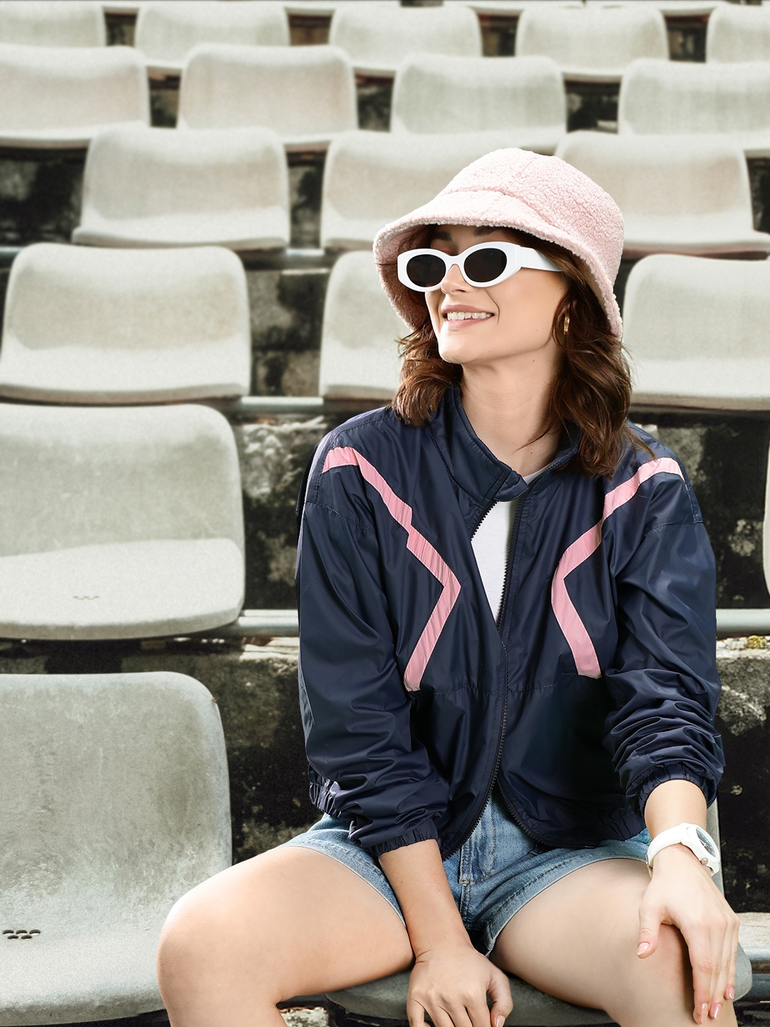 

Harvard Women Navy Blue Geometric Utility Jacket