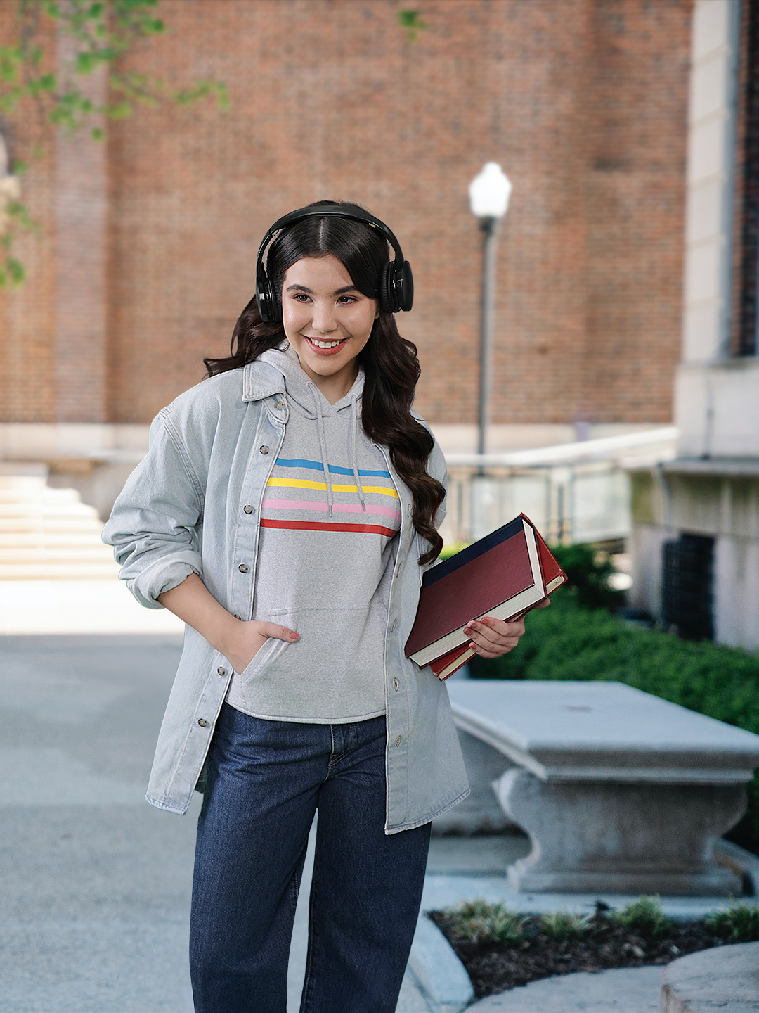 

Harvard Women Grey Striped Hooded Pullover Sweatshirt