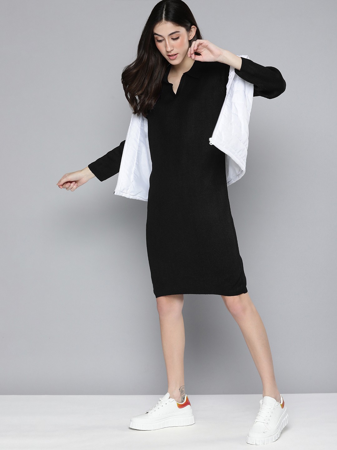 

Harvard Knee Length Long Sleeves Jumper Dress, Black