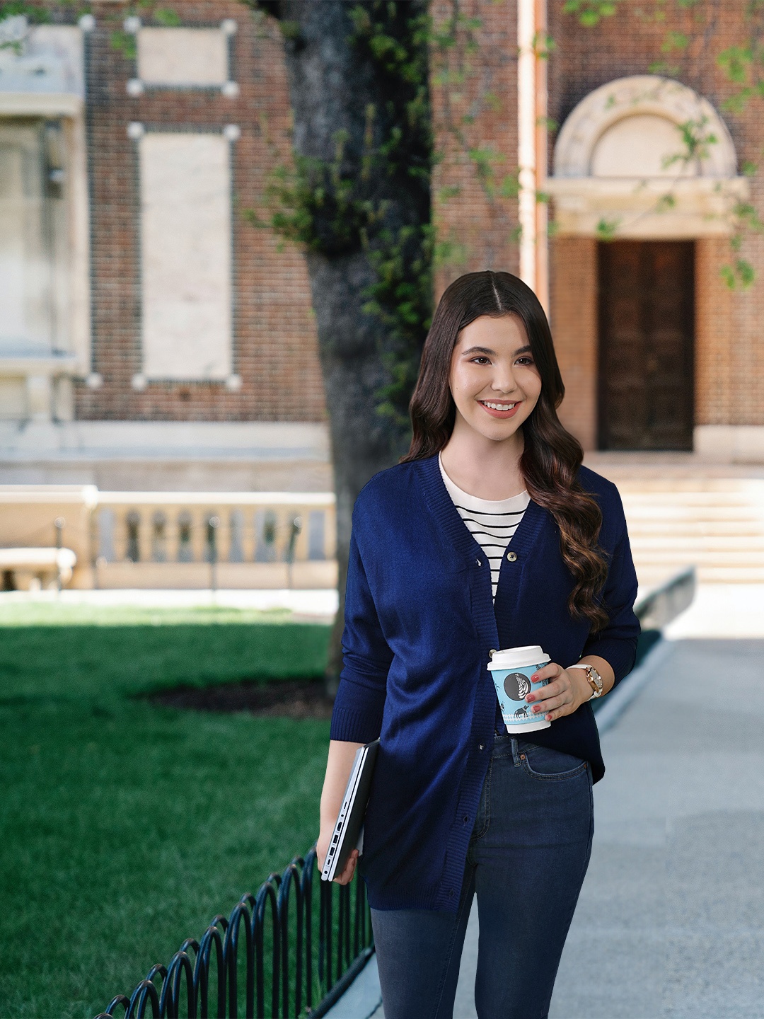 

Harvard V-Neck Acrylic Longline Cardigan, Navy blue