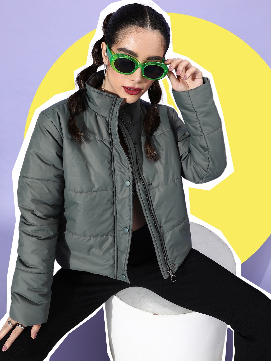 

Harvard Women Green Solid Puffer Jacket